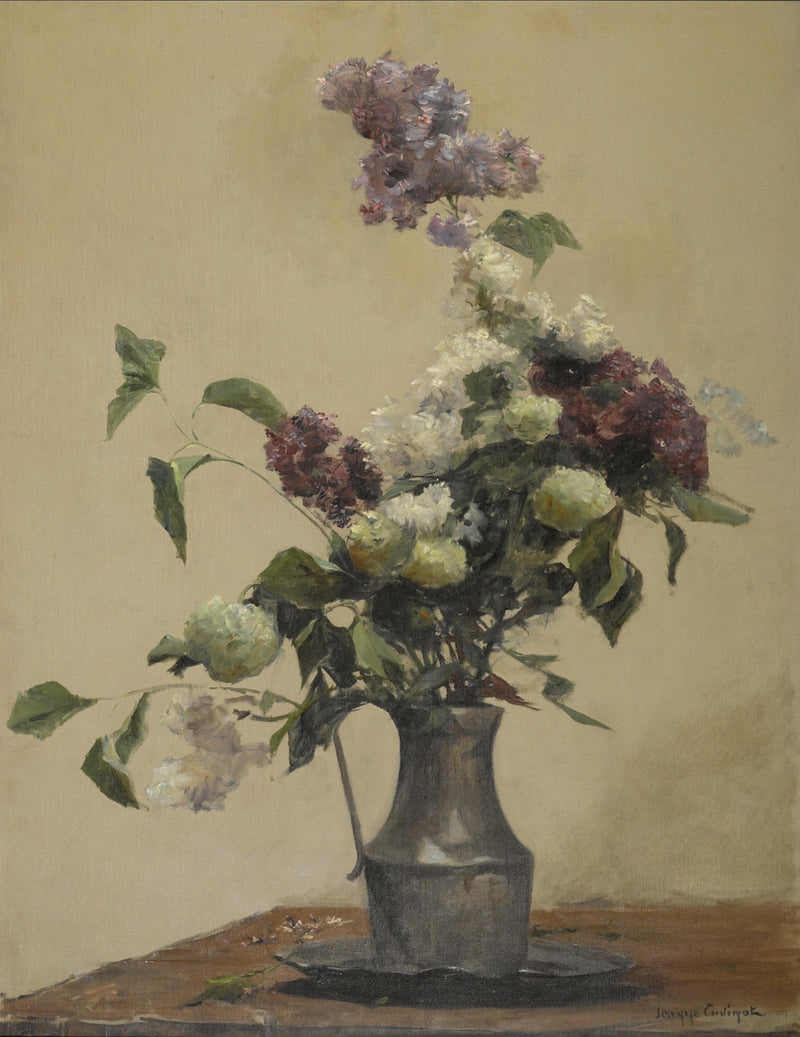 Lilac and White Blossoms in Rustic Vase – Floral Oil Painting - Oil Painting Haven