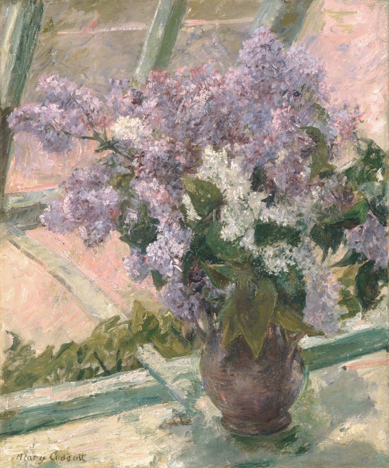 Lilac Bouquet in Vase by Window – Floral Oil Painting - Oil Painting Haven