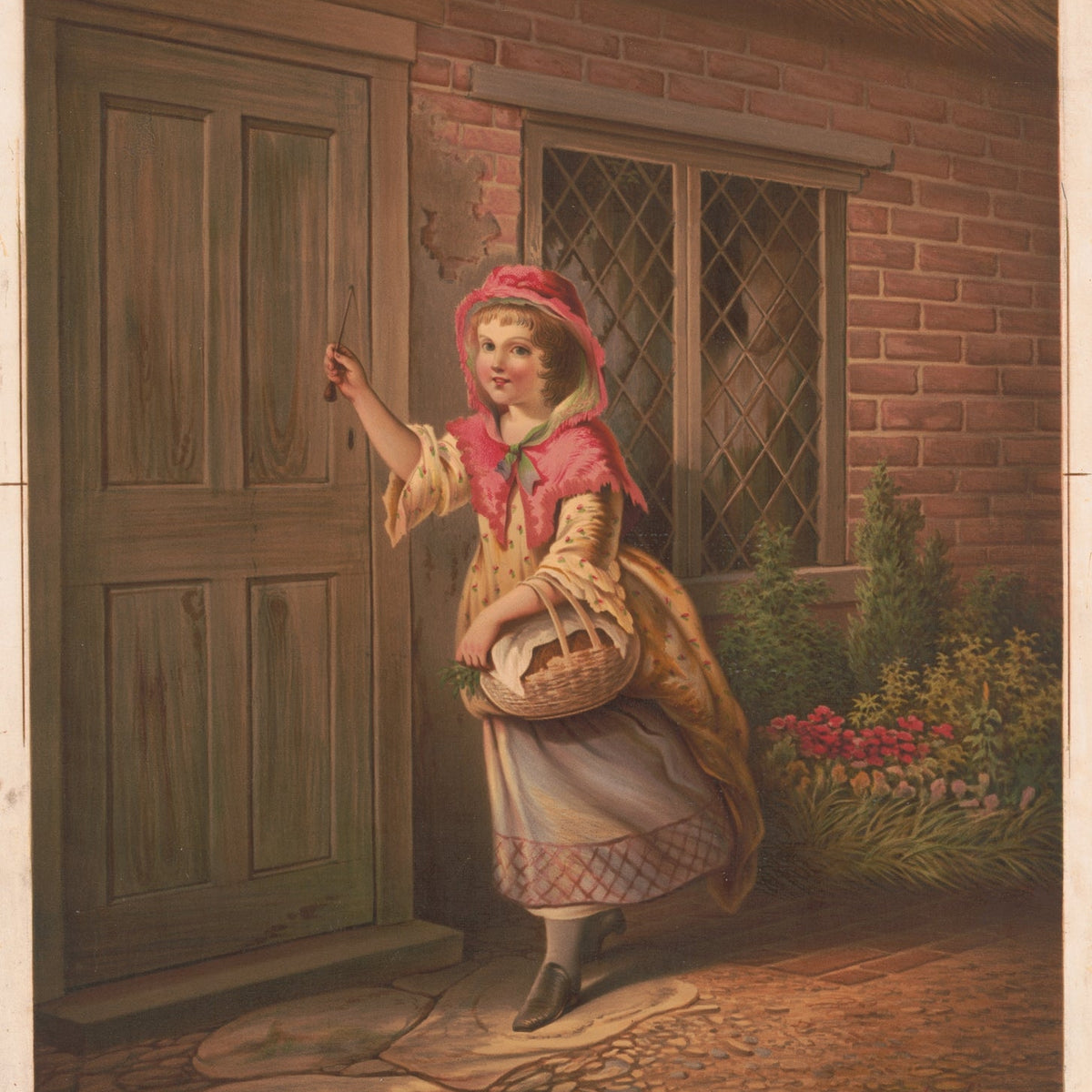 Little Red Riding Hood Knocking at Cottage Door - People Oil Painting - Oil Painting Haven