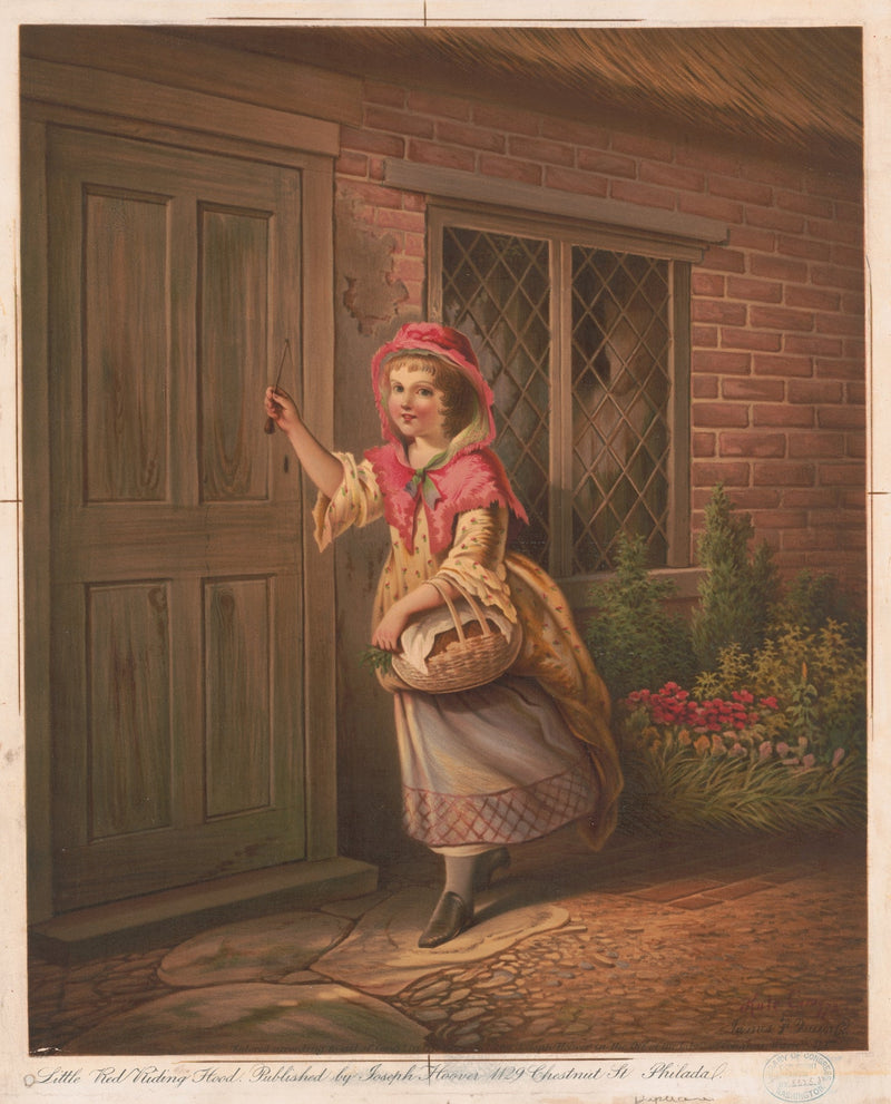 Little Red Riding Hood Knocking at Cottage Door - People Oil Painting - Oil Painting Haven