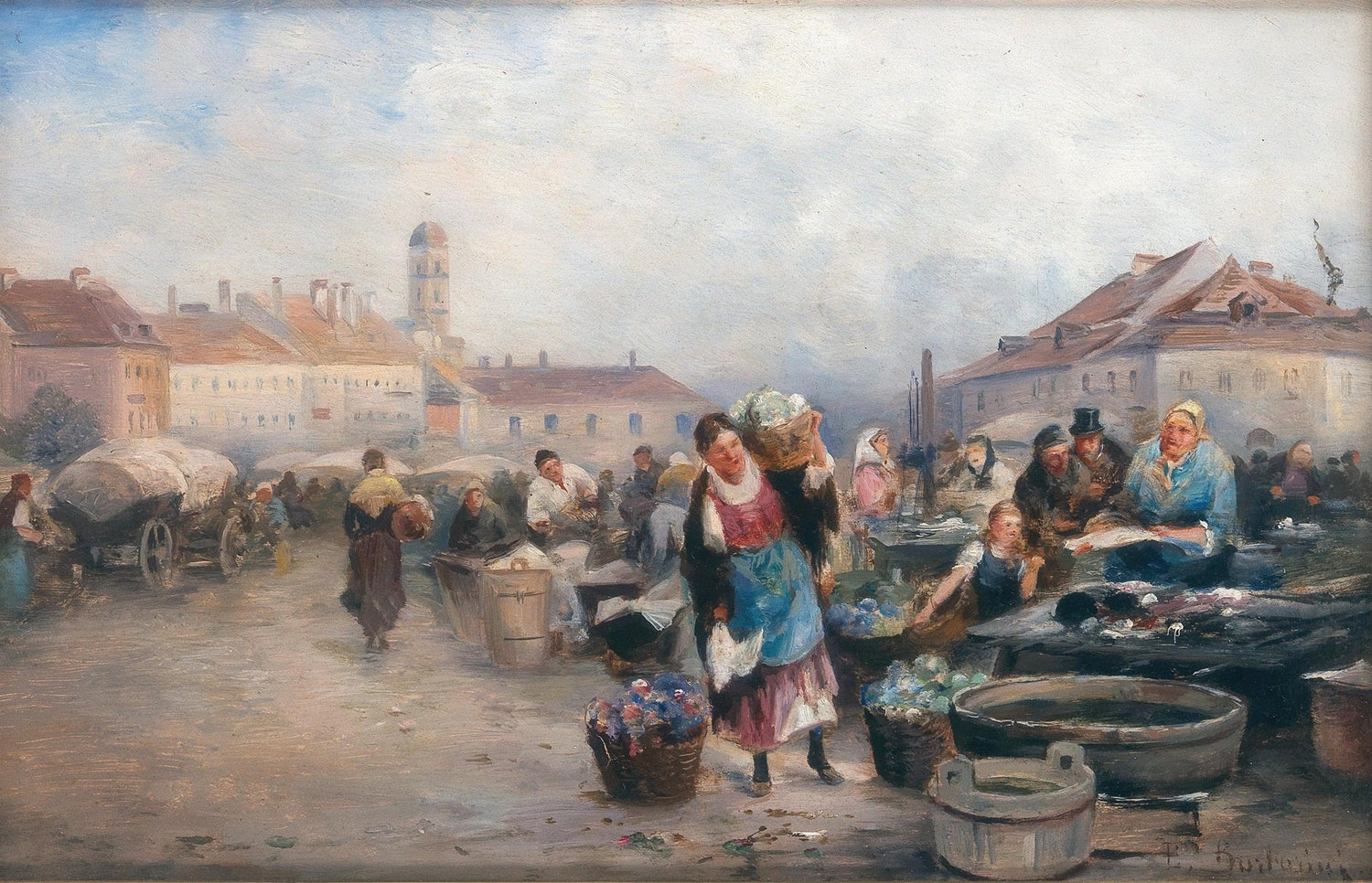 Lively Town Market with Villagers - People Oil Painting - Oil Painting Haven