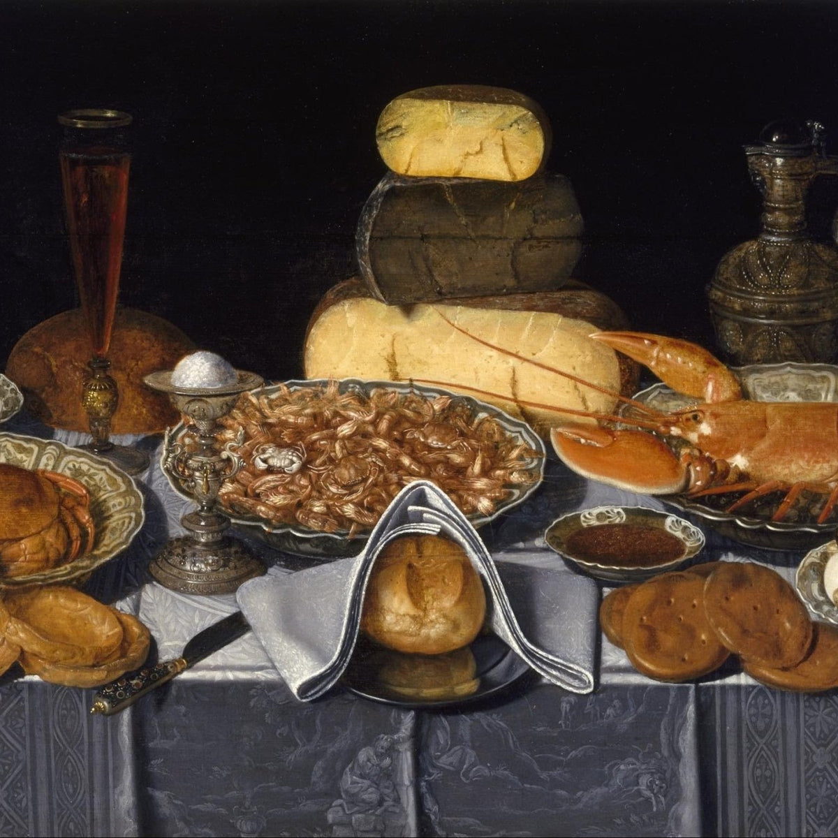 Lobster, Cheese and Seafood Feast - Still Life Oil Painting - Oil Painting Haven