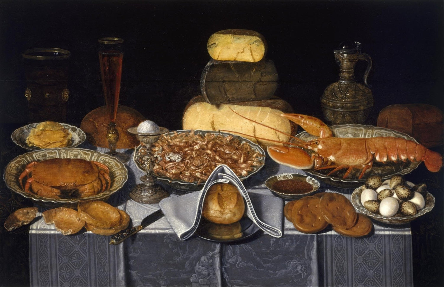 Lobster, Cheese and Seafood Feast - Still Life Oil Painting - Oil Painting Haven