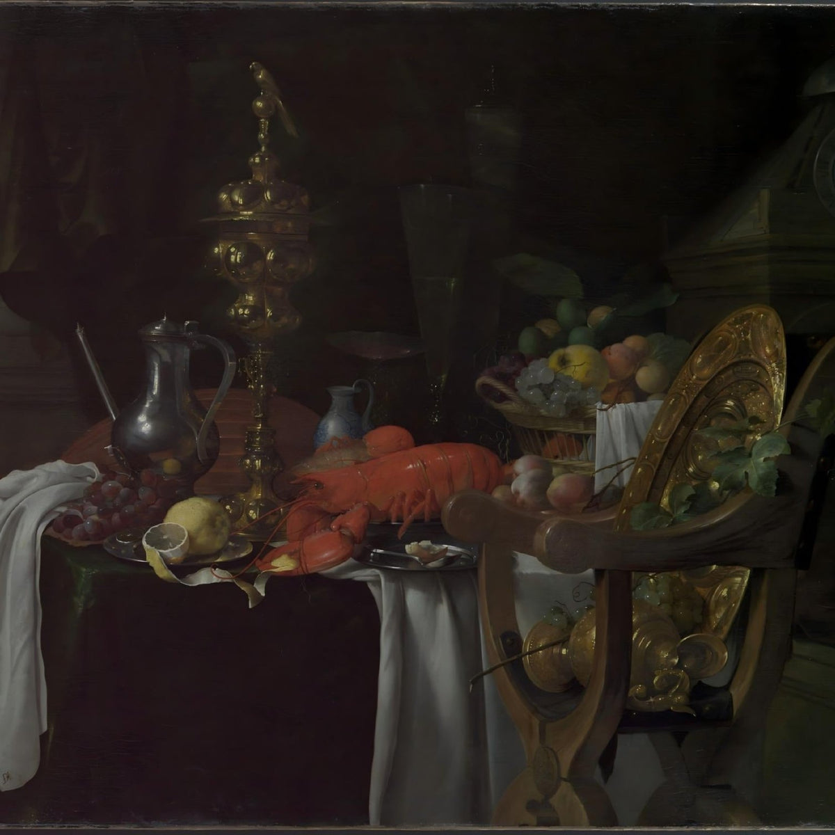 Lobster, Fruit and Silverware Feast - Still Life Oil Painting - Oil Painting Haven