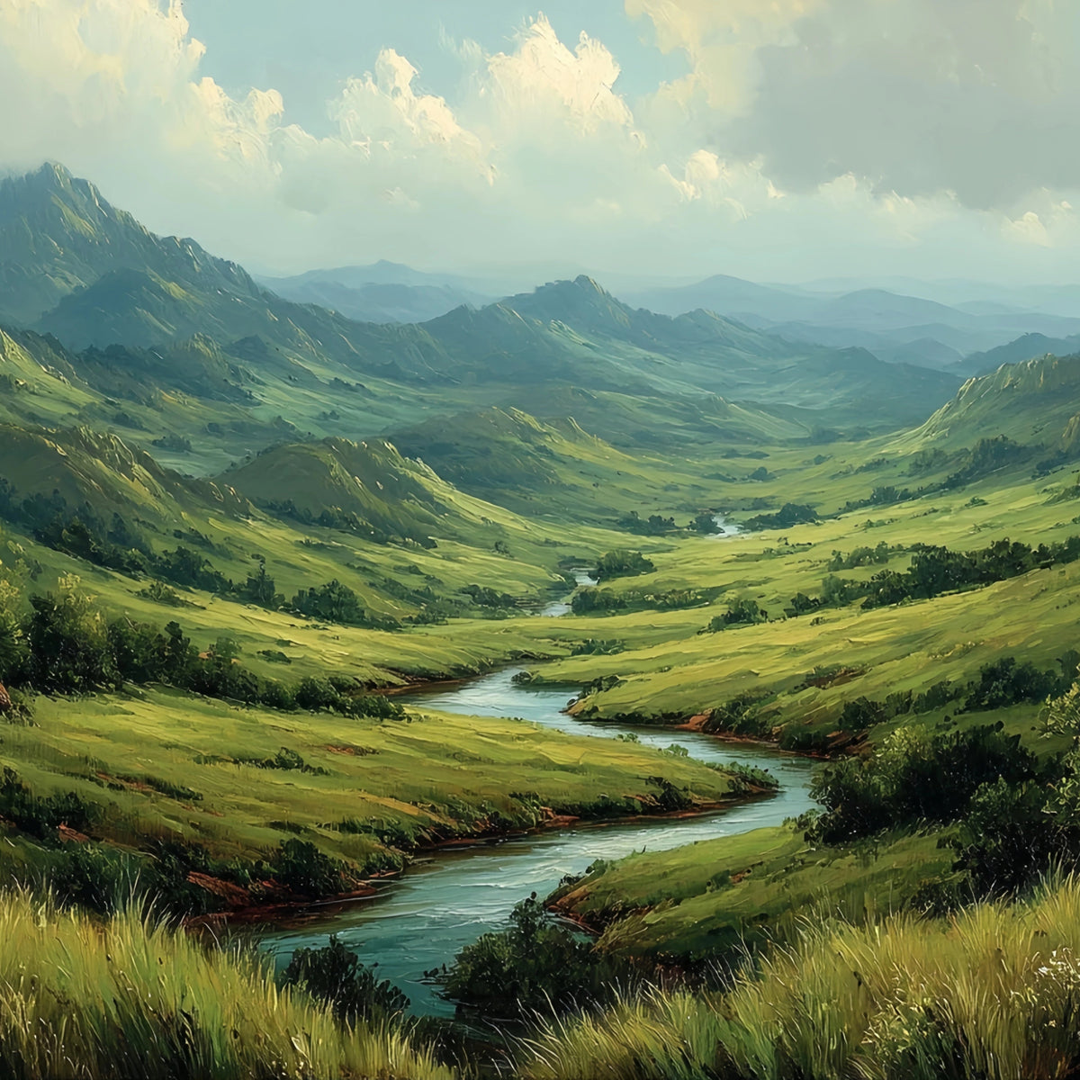 Lush River Valley Original Oil Painting For Sale - Oil Painting Haven