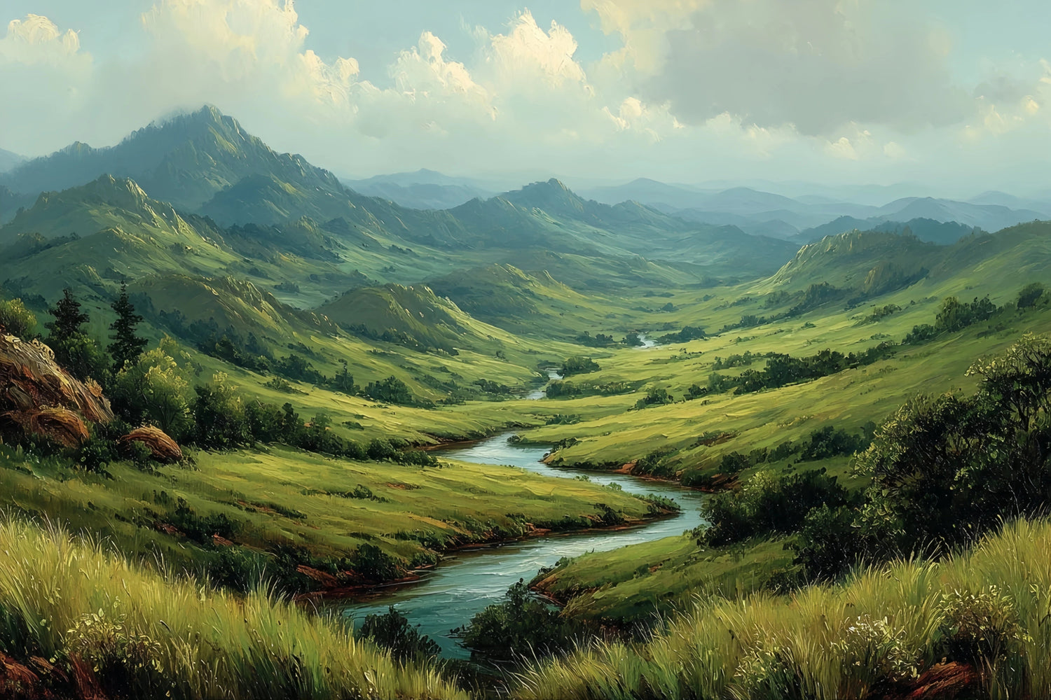 Lush River Valley Original Oil Painting For Sale - Oil Painting Haven