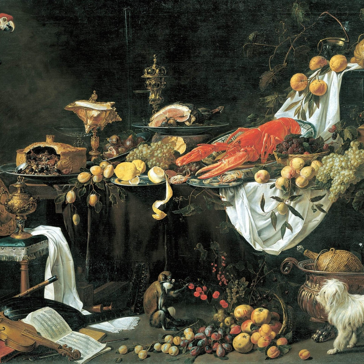 Luxury Feast with Lobster and Fruits - Still Life Oil Painting - Oil Painting Haven