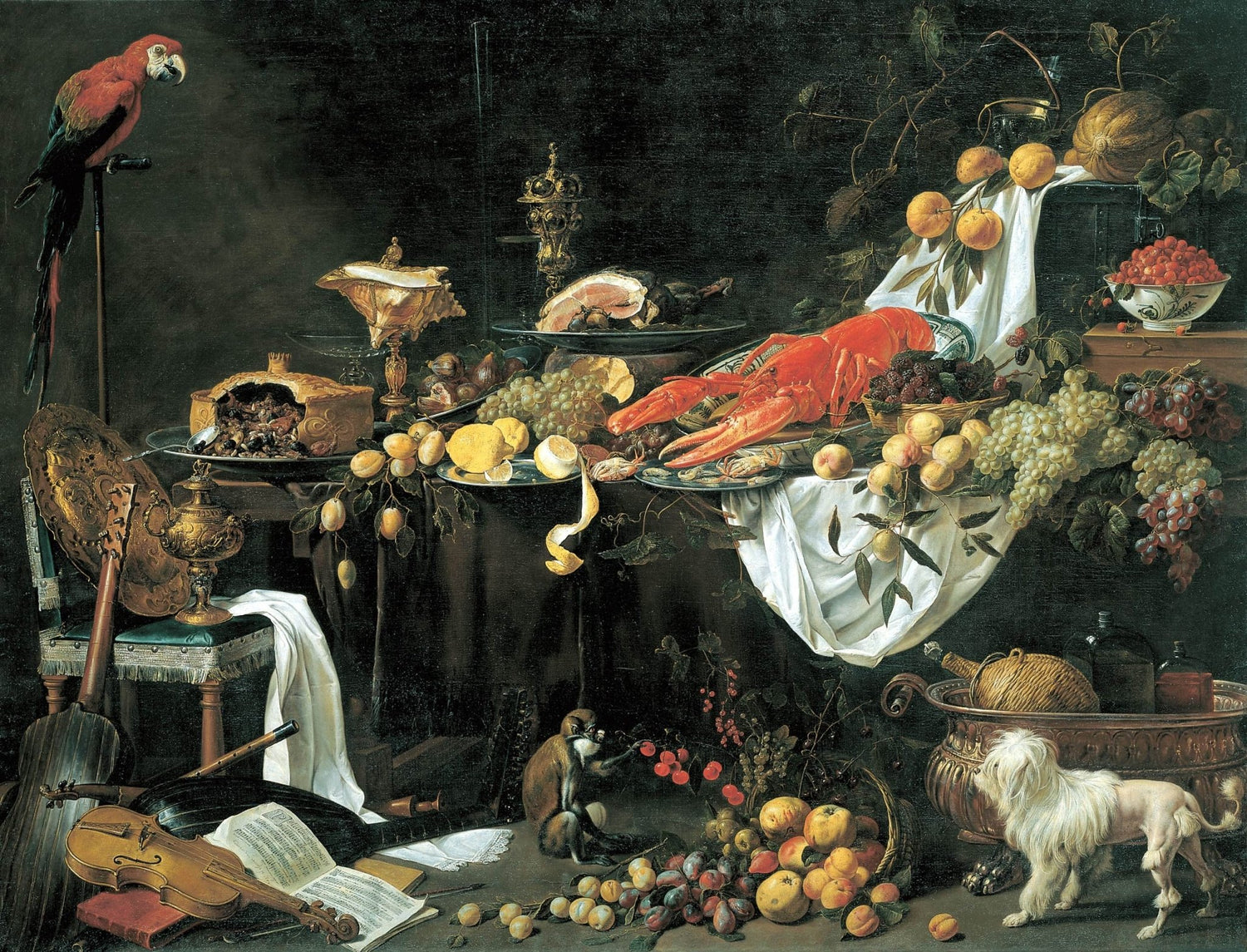 Luxury Feast with Lobster and Fruits - Still Life Oil Painting - Oil Painting Haven