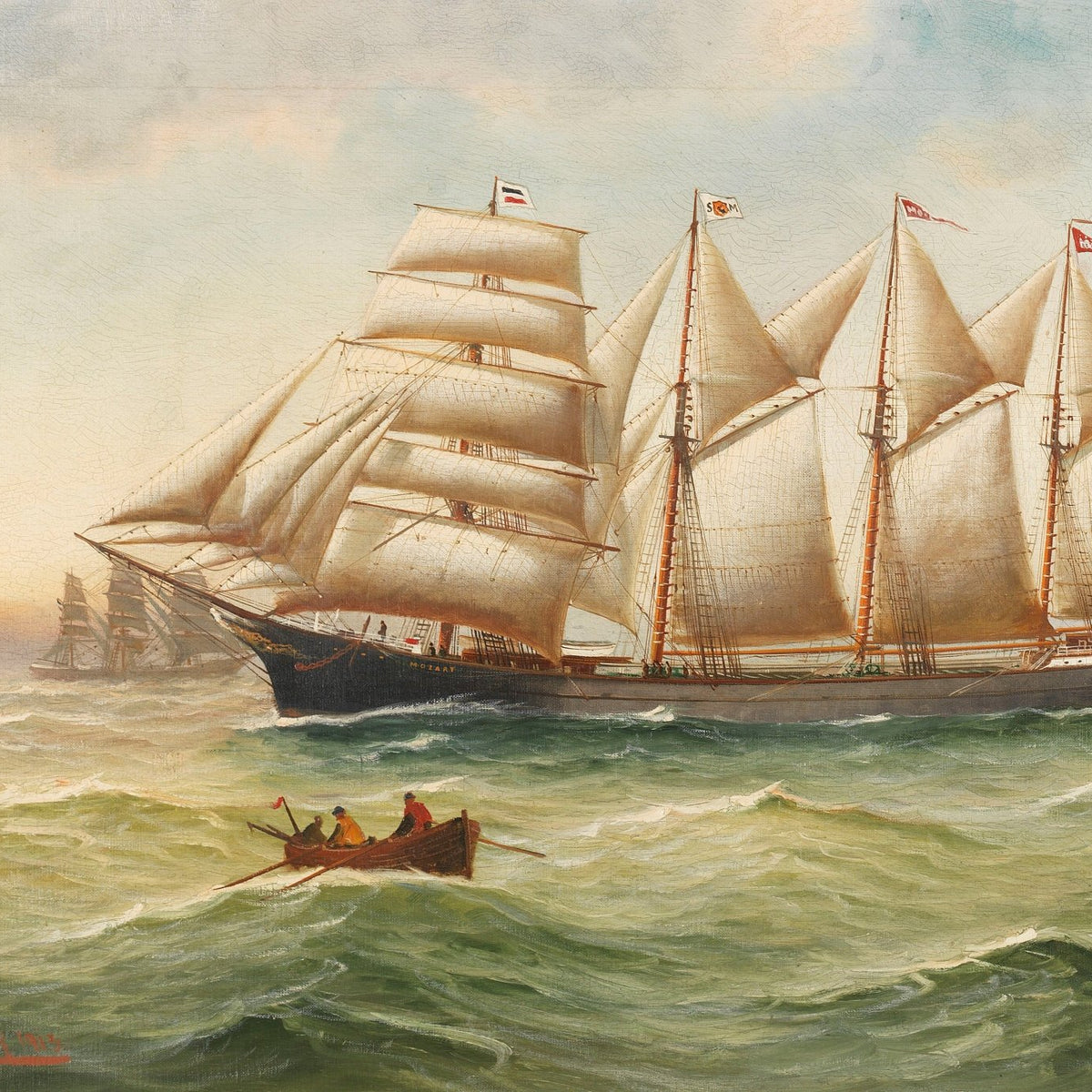 Hand-painted majestic clipper ship at sea nautical oil painting on canvas