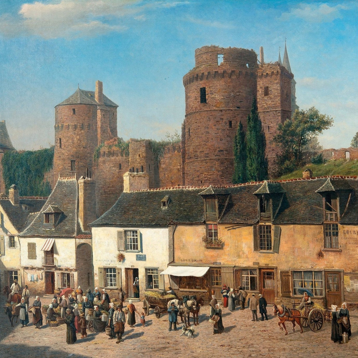 Medieval Town Square, Castle, Market Scene – Landscape Oil Painting - Oil Painting Haven