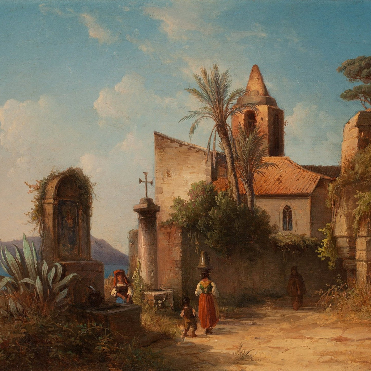 Mediterranean Coastal Church Ruins – Landscape Oil Painting - Oil Painting Haven