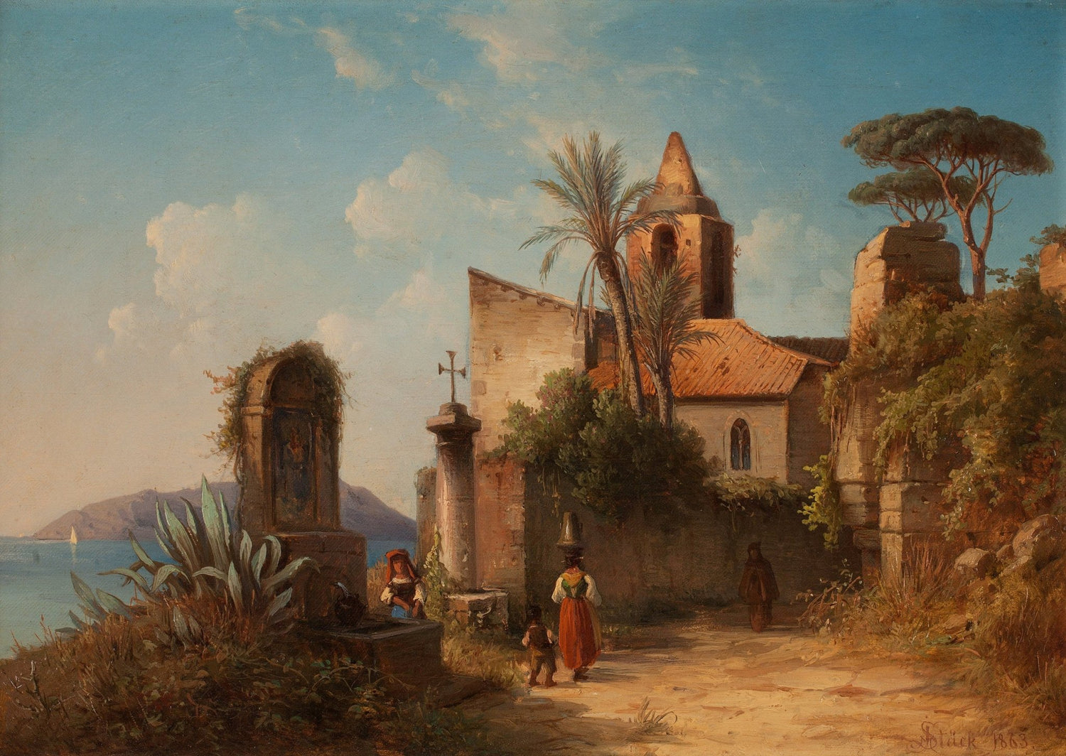 Mediterranean Coastal Church Ruins – Landscape Oil Painting - Oil Painting Haven