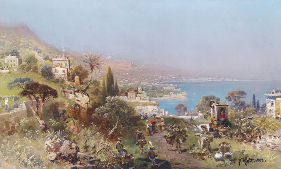 Mediterranean Coastal Path | Hand - Painted Landscape Oil Painting - Oil Painting Haven