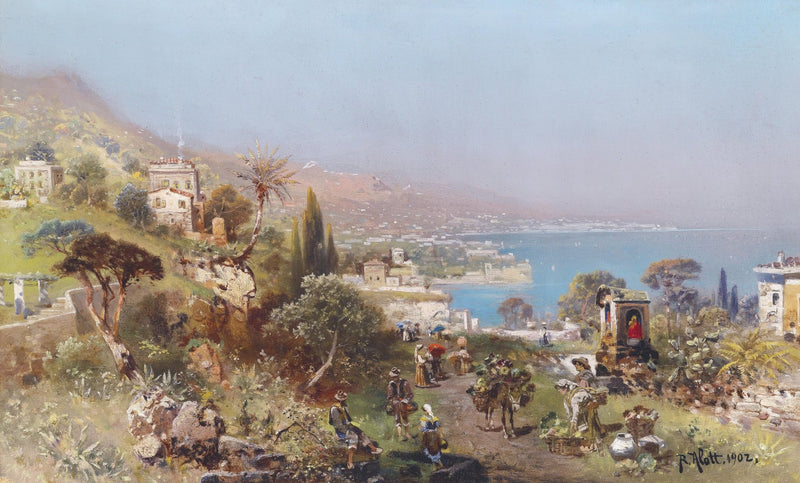 Mediterranean Coastal Path | Hand - Painted Landscape Oil Painting - Oil Painting Haven