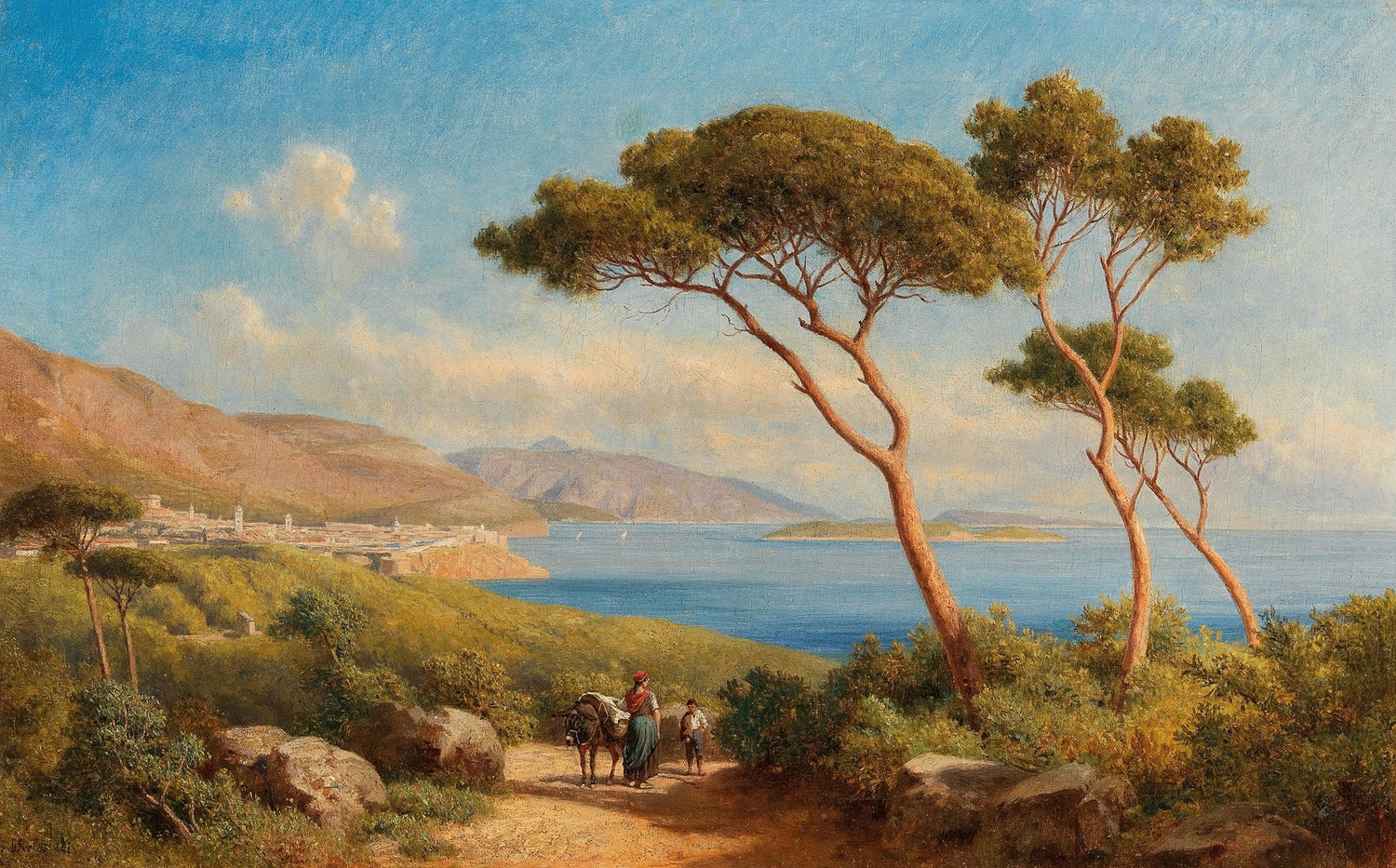 Mediterranean Coastal Path with Pine Trees – Landscape Oil Painting - Oil Painting Haven