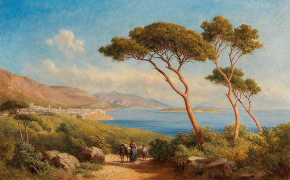 Mediterranean Coastal Path with Pine Trees – Landscape Oil Painting - Oil Painting Haven