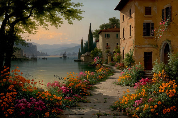 Mediterranean Coastal Town Original Oil Painting For Sale - Oil Painting Haven