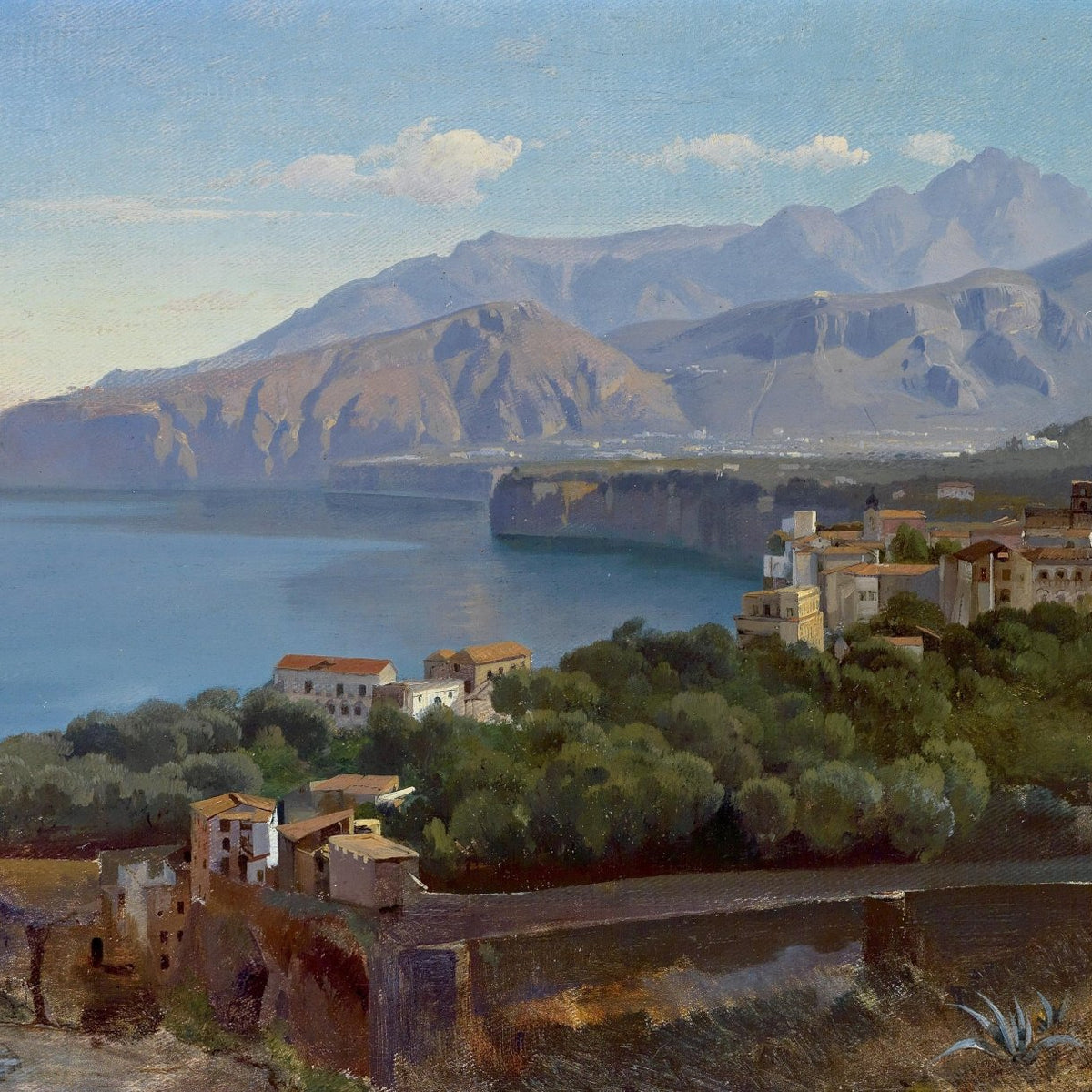 Mediterranean Coastal Town View | Hand - Painted Landscape Oil Painting - Oil Painting Haven