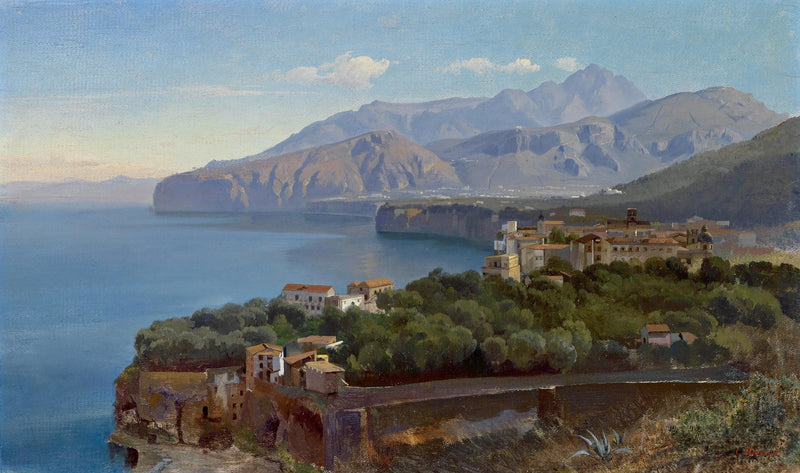 Mediterranean Coastal Town View | Hand - Painted Landscape Oil Painting - Oil Painting Haven