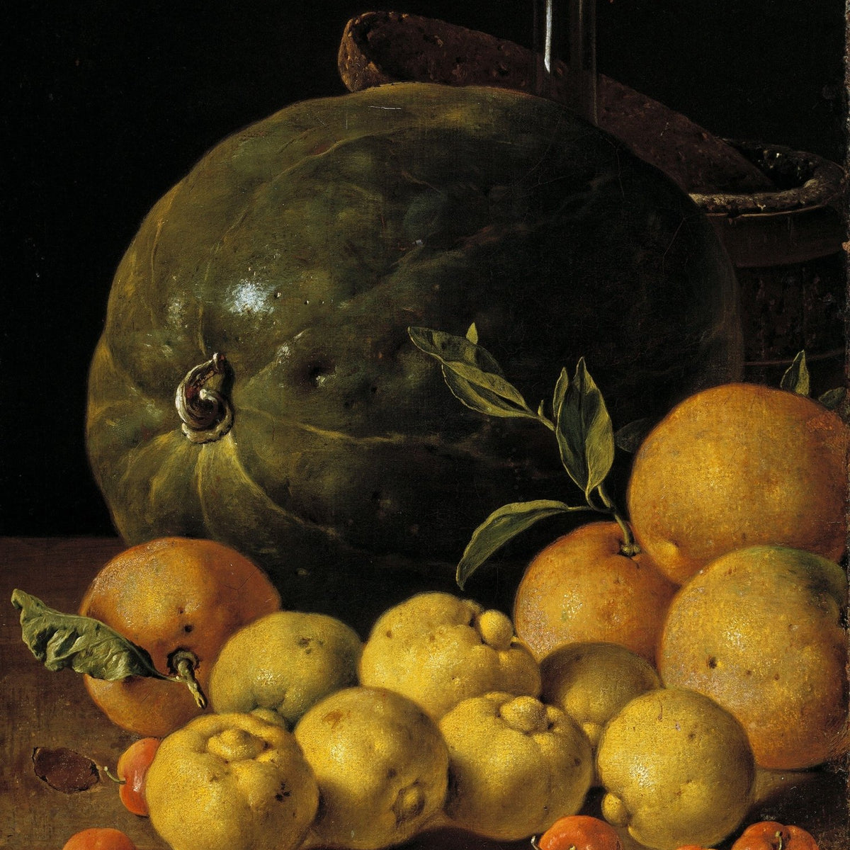 Melon, Citrus and Rustic Barrel - Still Life Oil Painting - Oil Painting Haven