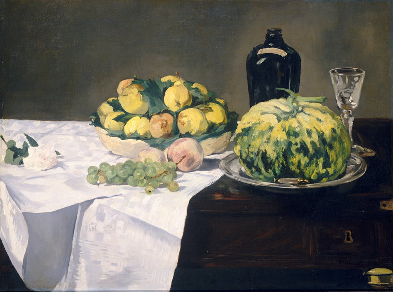 Melon, Grapes and Fruit Bowl on Table - Still Life Oil Painting - Oil Painting Haven
