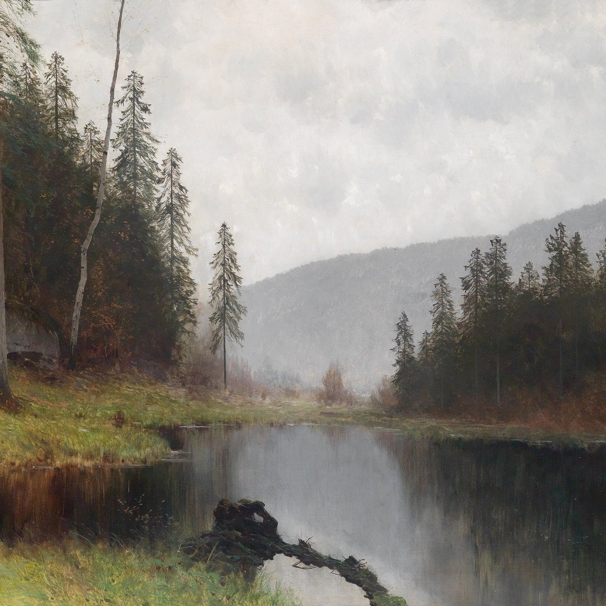 Misty Forest Lake | Hand - Painted Landscape Oil Painting - Oil Painting Haven