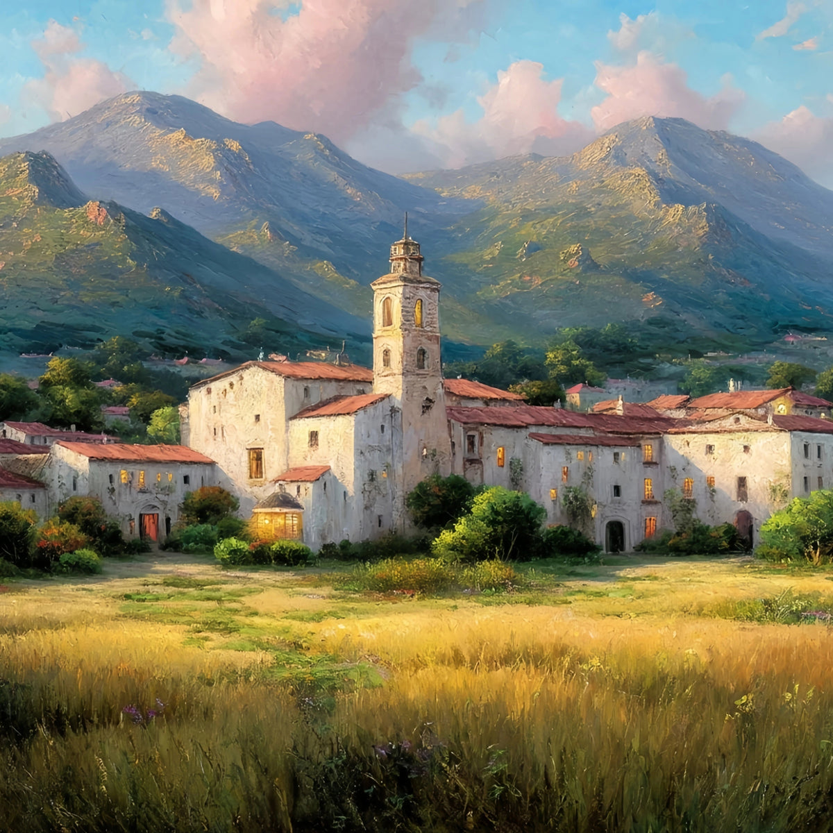 Monastery Landscape Original Oil Painting For Sale | Heritage Art - Oil Painting Haven