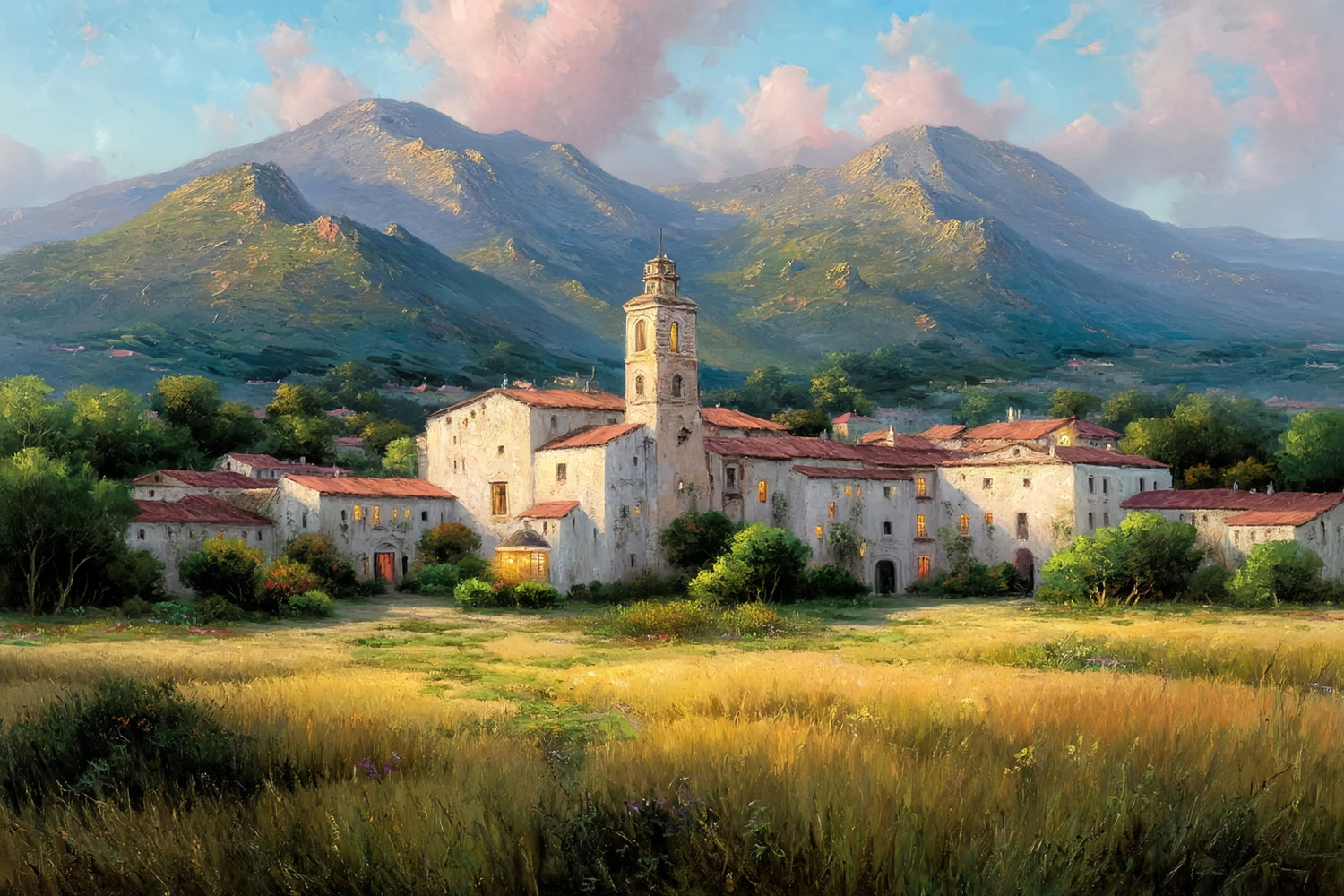 Monastery Landscape Original Oil Painting For Sale | Heritage Art - Oil Painting Haven