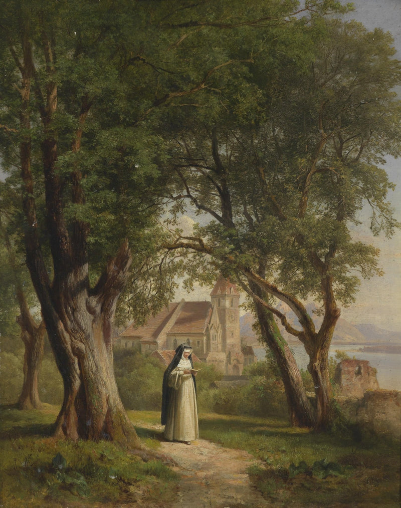 Monastic Path with Church and Trees – Landscape Oil Painting - Oil Painting Haven