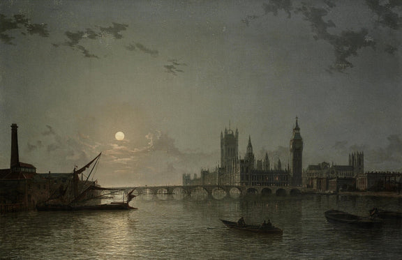 Moonlit London River with Westminster – Landscape Oil Painting - Oil Painting Haven