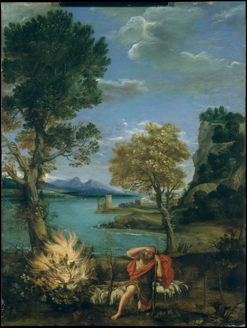 Moses and the Burning Bush in Biblical Landscape - People Oil Painting - Oil Painting Haven