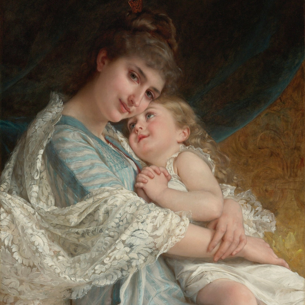 Mother and Child Portrait in Gentle Embrace - People Oil Painting - Oil Painting Haven