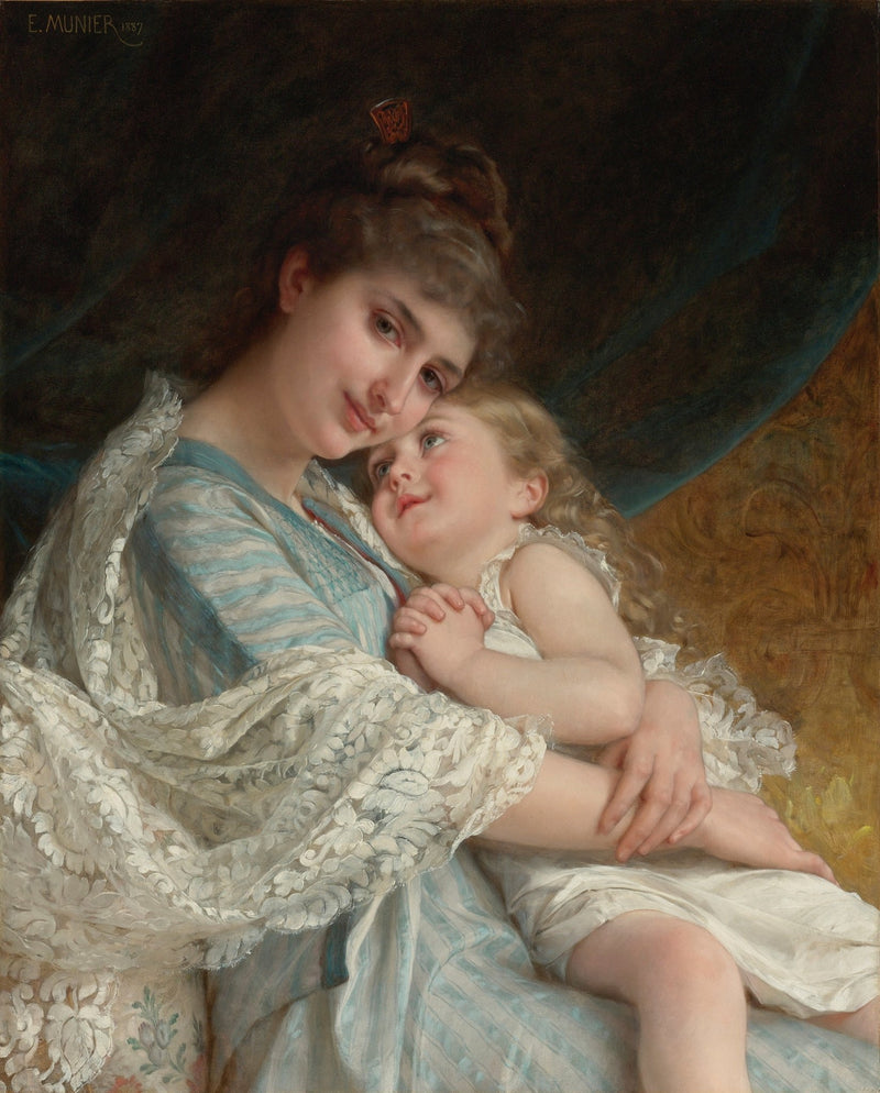 Mother and Child Portrait in Gentle Embrace - People Oil Painting - Oil Painting Haven