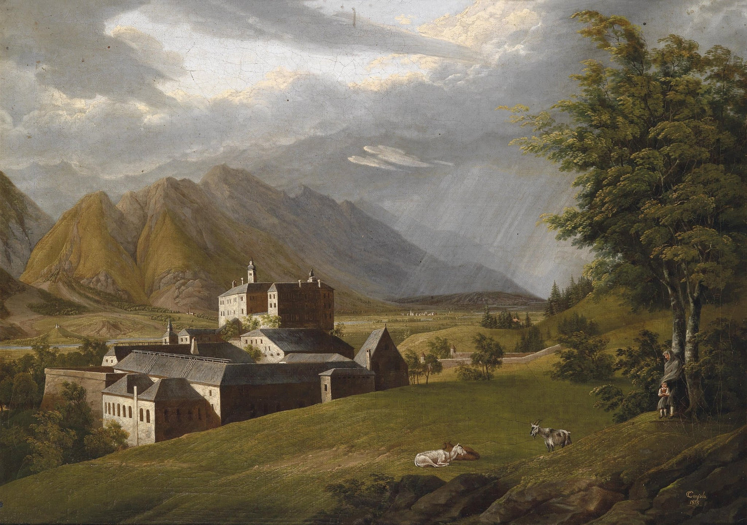 Mountain Abbey Landscape | Hand - Painted Landscape Oil Painting - Oil Painting Haven