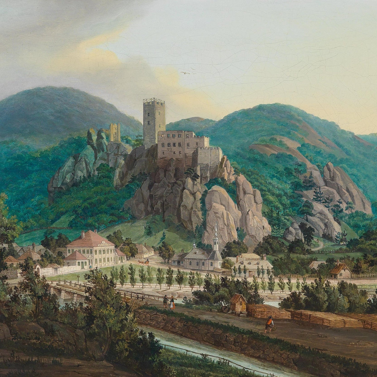 Mountain Fortress, Valley, Historic Buildings – Landscape Oil Painting - Oil Painting Haven
