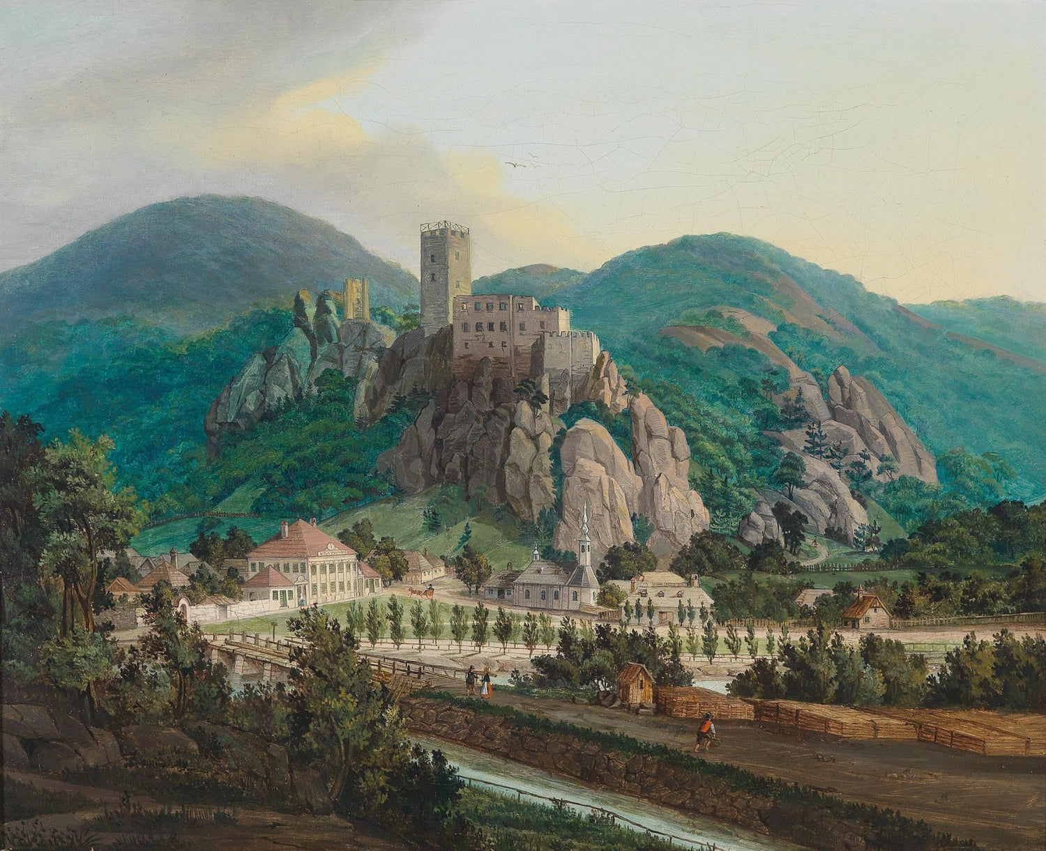 Mountain Fortress, Valley, Historic Buildings – Landscape Oil Painting - Oil Painting Haven