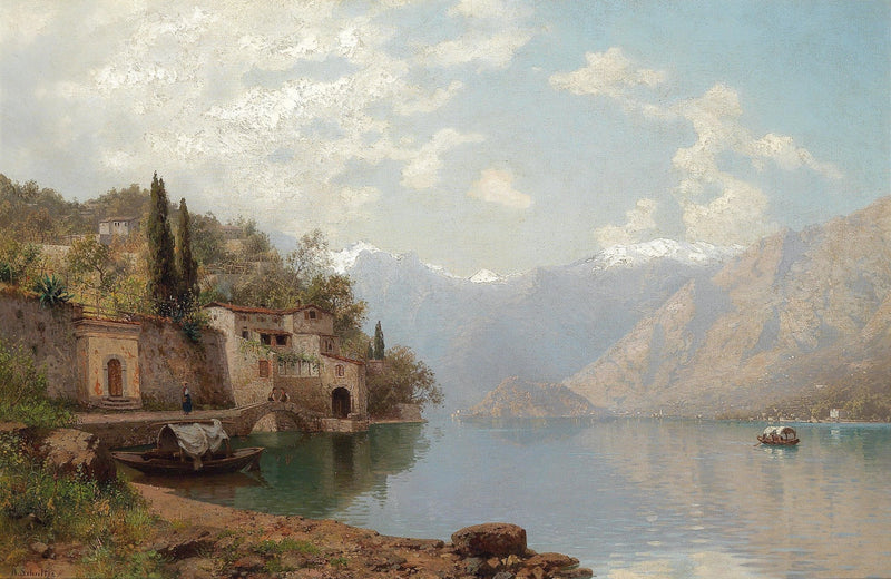 Mountain Lake Landscape Oil Painting, Hand - Painted European Scene - Oil Painting Haven