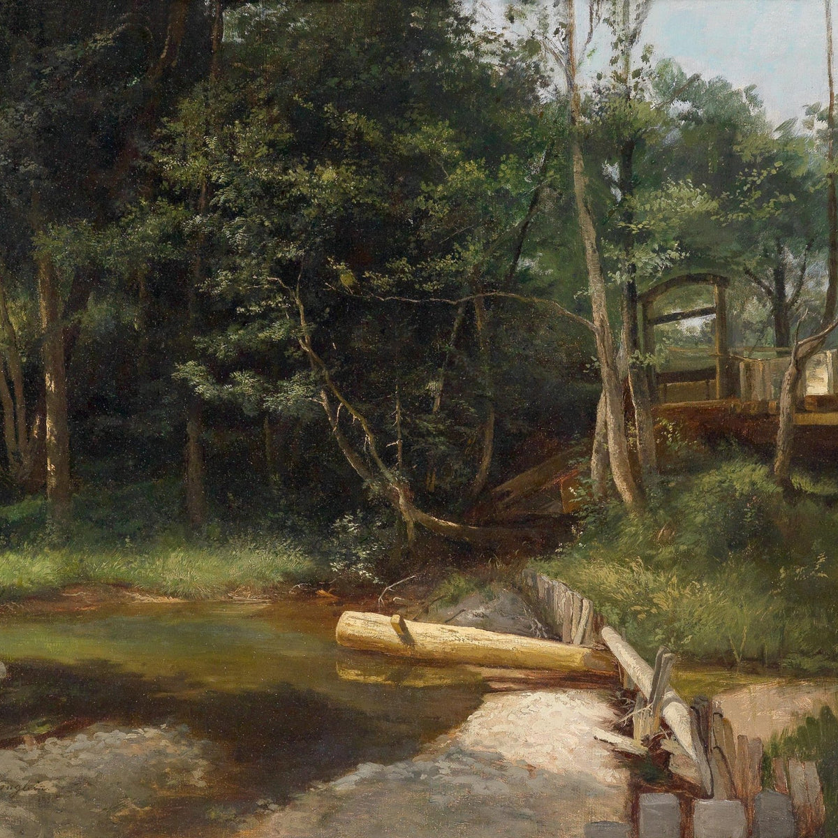 Mountain Lake with Seated Figure – Hand - Painted Oil Painting - Oil Painting Haven