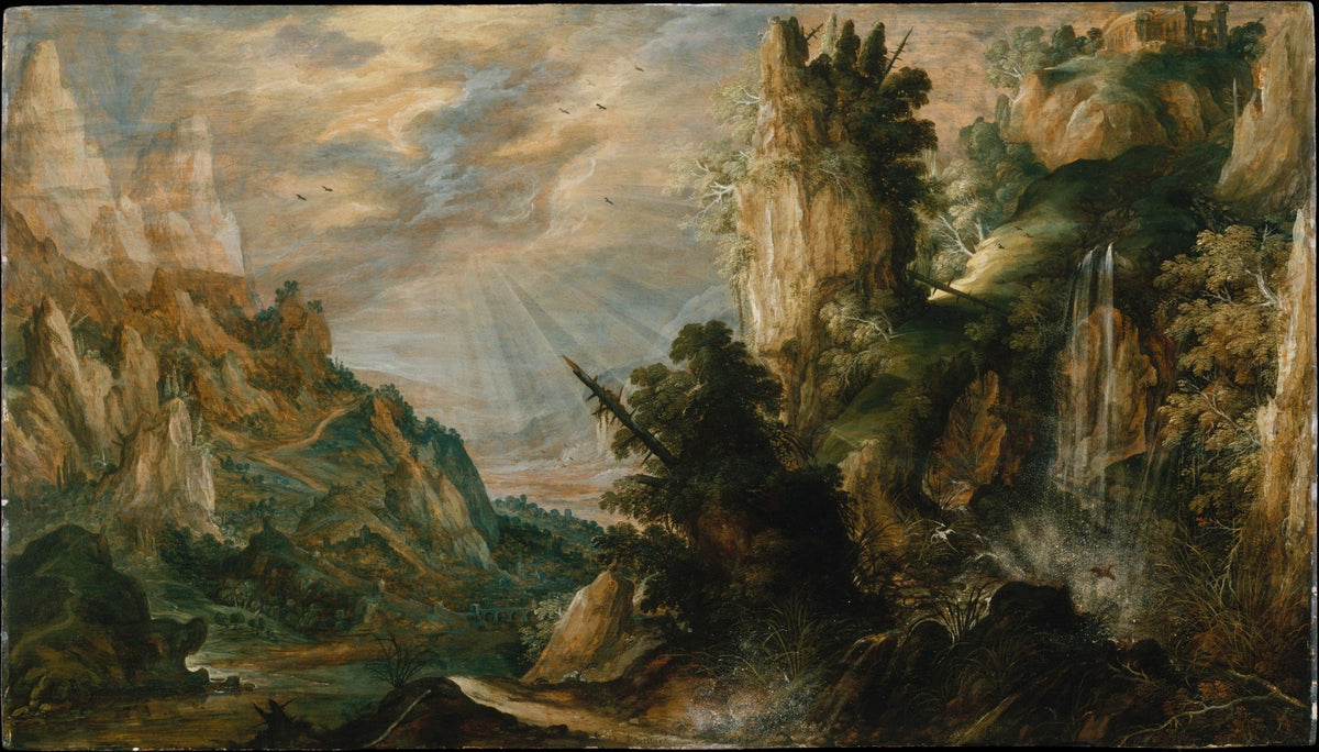 Mountain Landscape with Waterfall and Valley - Landscape Oil Painting - Oil Painting Haven