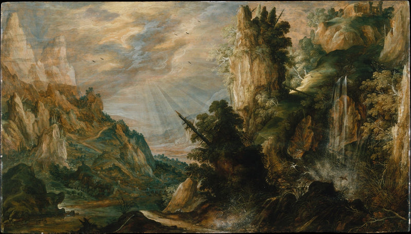 Mountain Landscape with Waterfall and Valley - Landscape Oil Painting - Oil Painting Haven