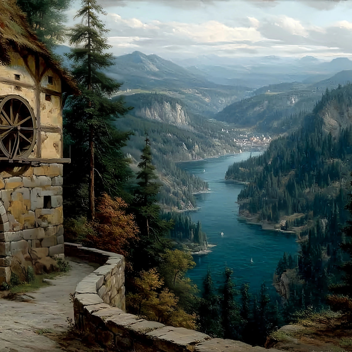 Mountain Mill River Original Oil Painting For Sale | Alpine - Oil Painting Haven