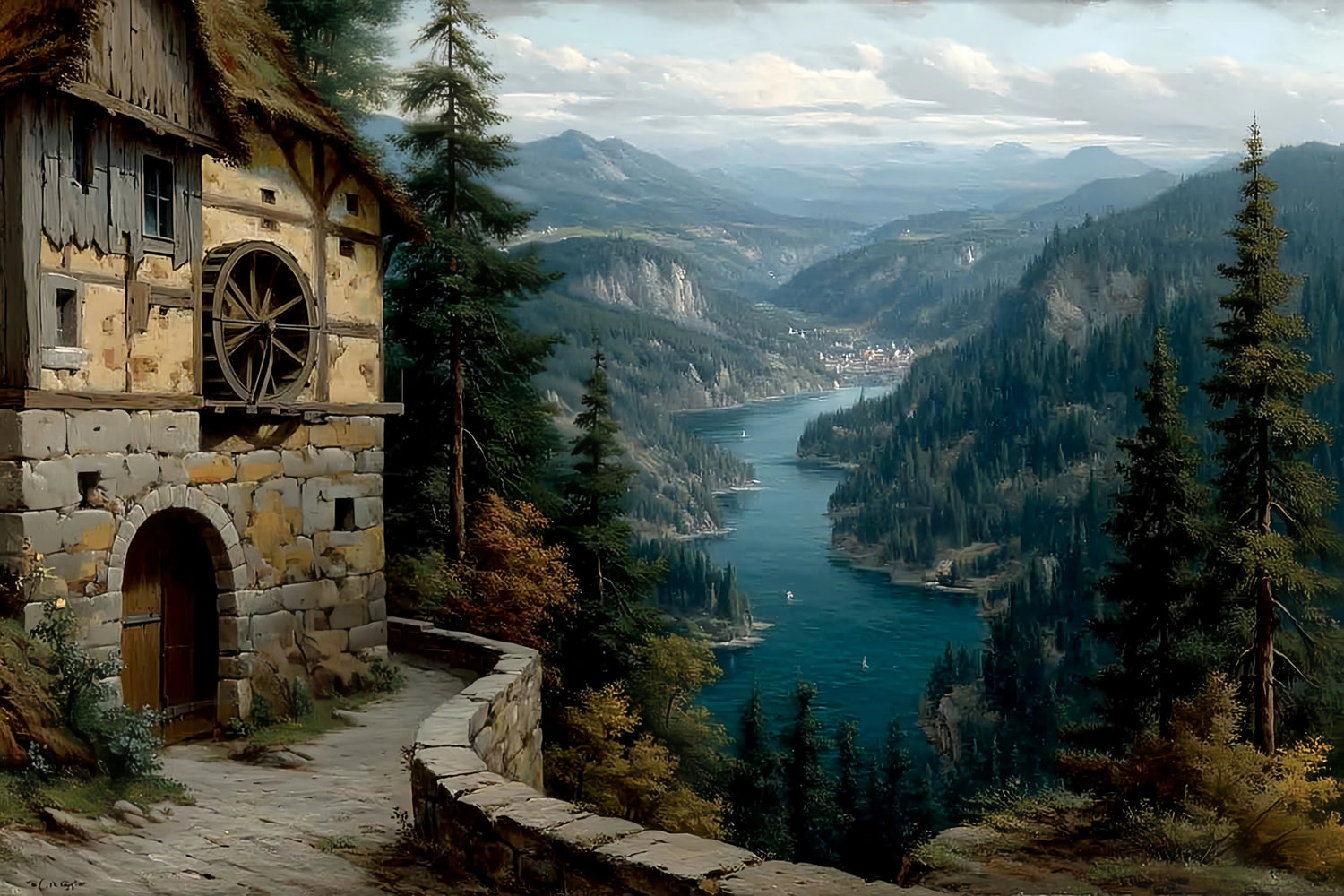 Mountain Mill River Original Oil Painting For Sale | Alpine - Oil Painting Haven