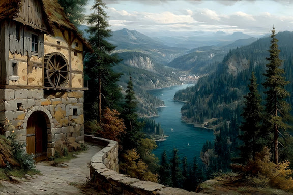 Mountain Mill River Original Oil Painting For Sale | Alpine - Oil Painting Haven