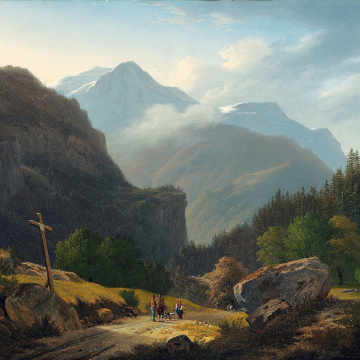 Mountain Path and Alpine Valley Hand - Painted Landscape Oil Painting - Oil Painting Haven