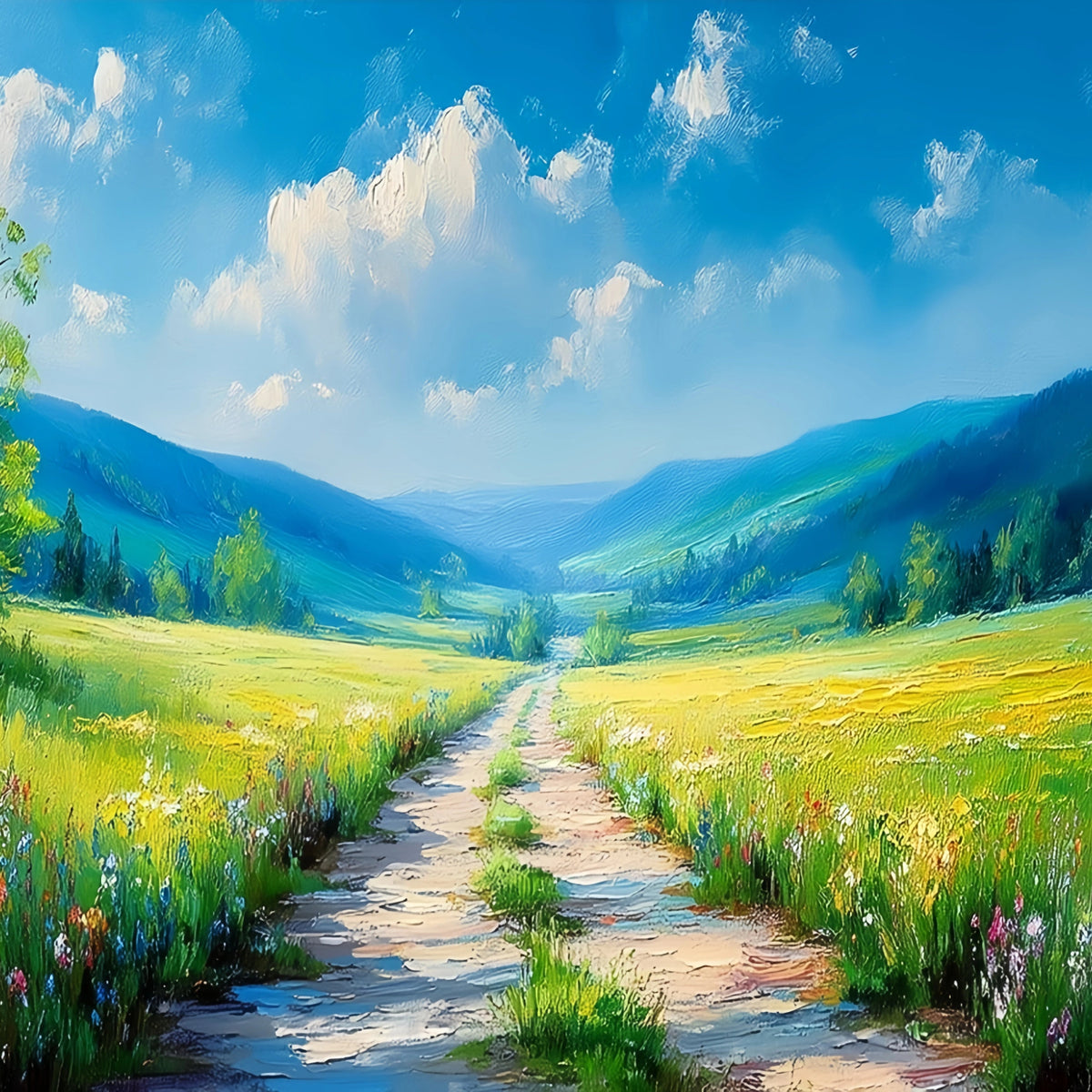 Mountain Path Wildflowers Original Oil Painting For Sale - Oil Painting Haven