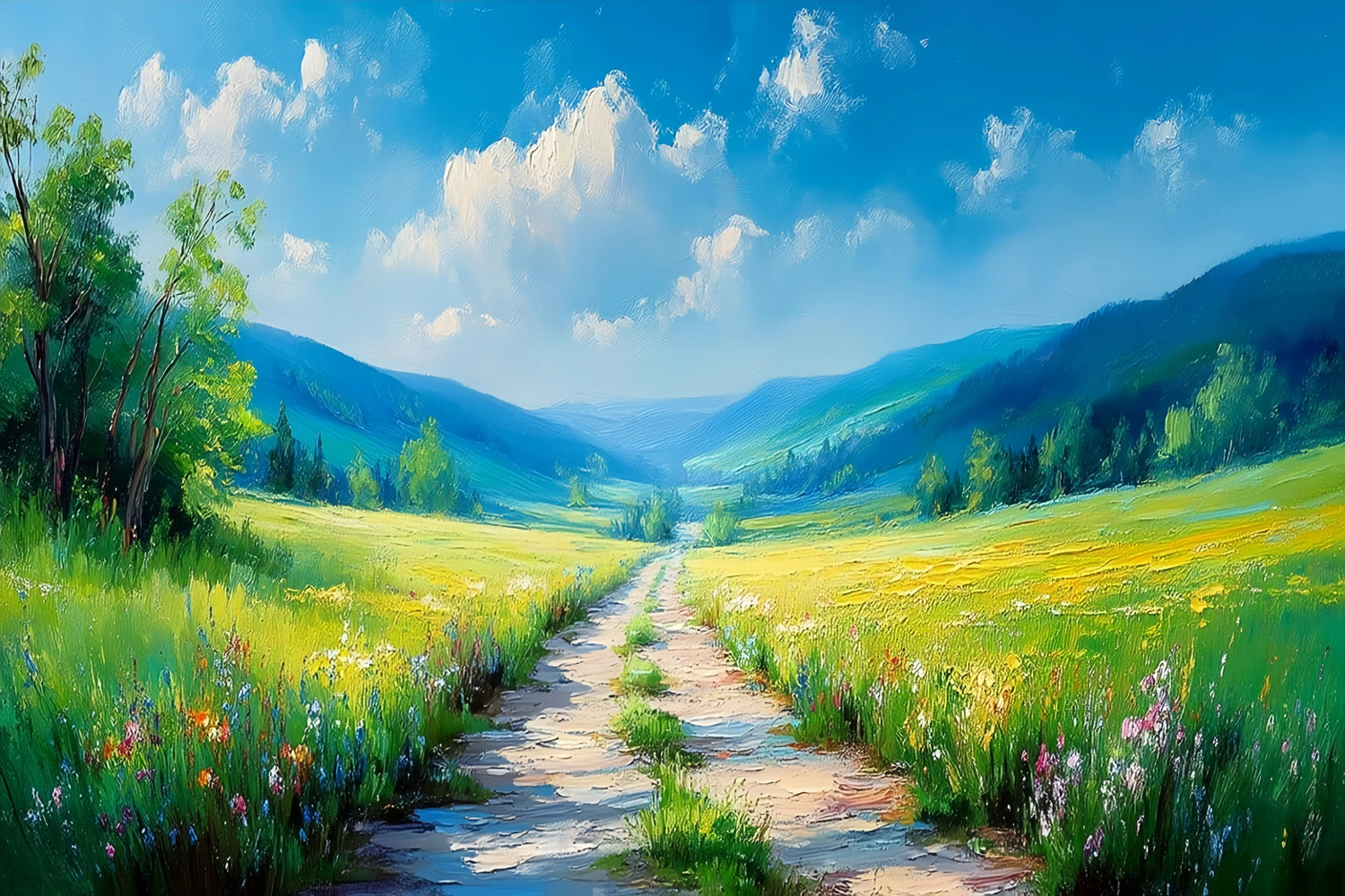 Mountain Path Wildflowers Original Oil Painting For Sale - Oil Painting Haven
