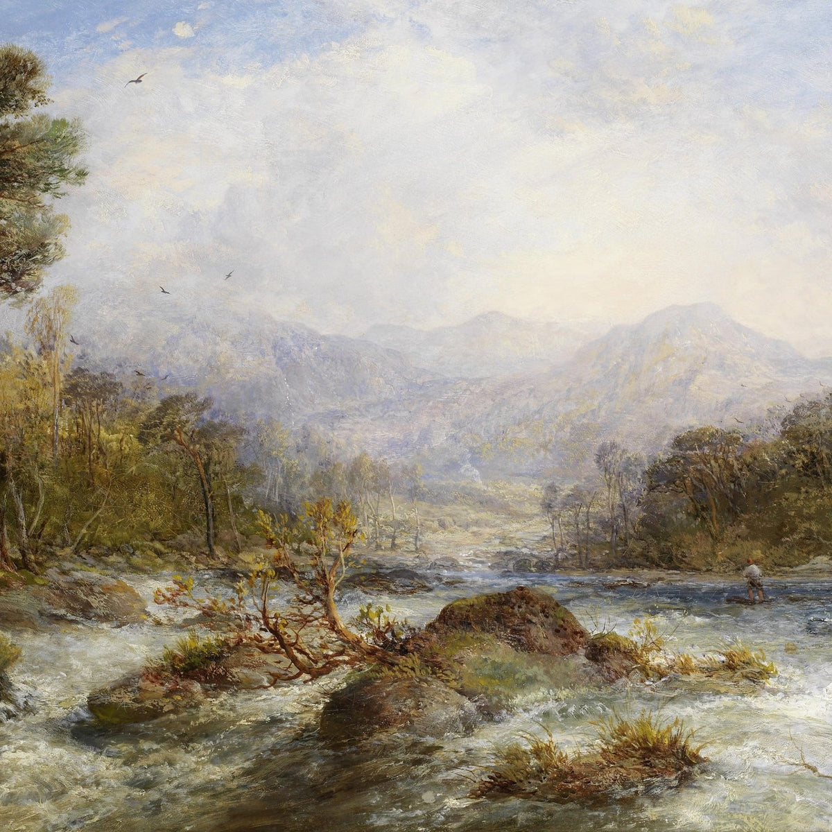Mountain River Landscape Oil Painting with Forest and Flowing Stream - Oil Painting Haven