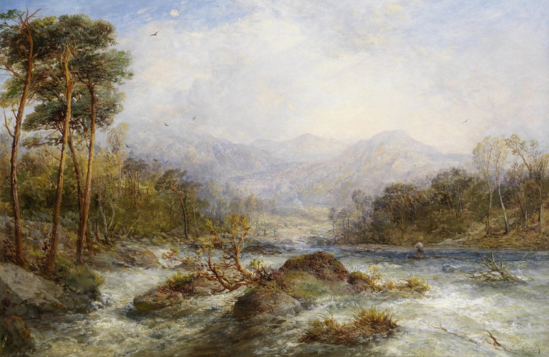 Mountain River Landscape Oil Painting with Forest and Flowing Stream - Oil Painting Haven