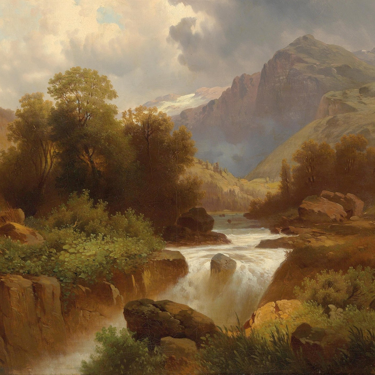 Mountain Stream and Canyon Hand - Painted Landscape Oil Painting - Oil Painting Haven