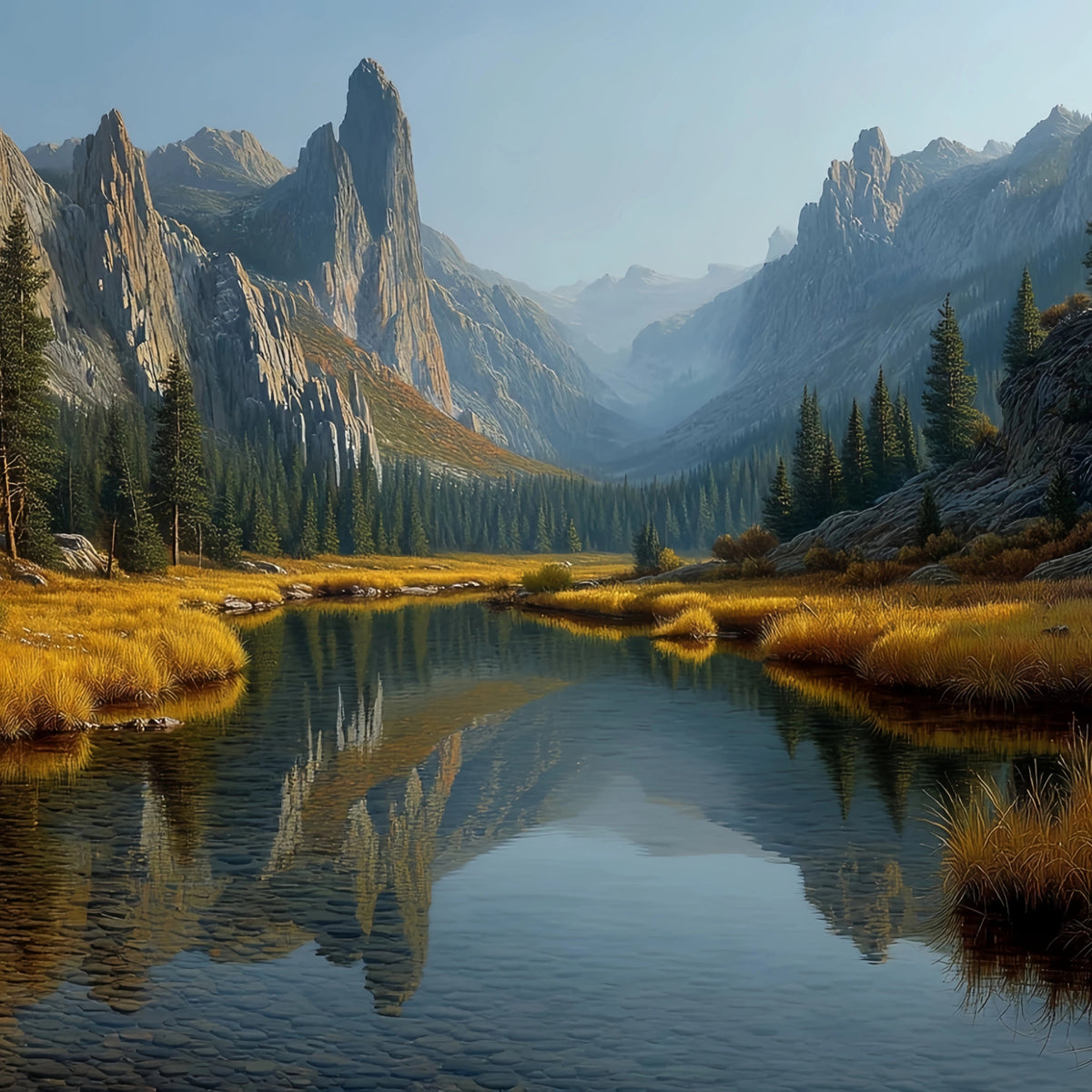 Mountain Valley Lake Original Oil Painting For Sale | Landscape - Oil Painting Haven